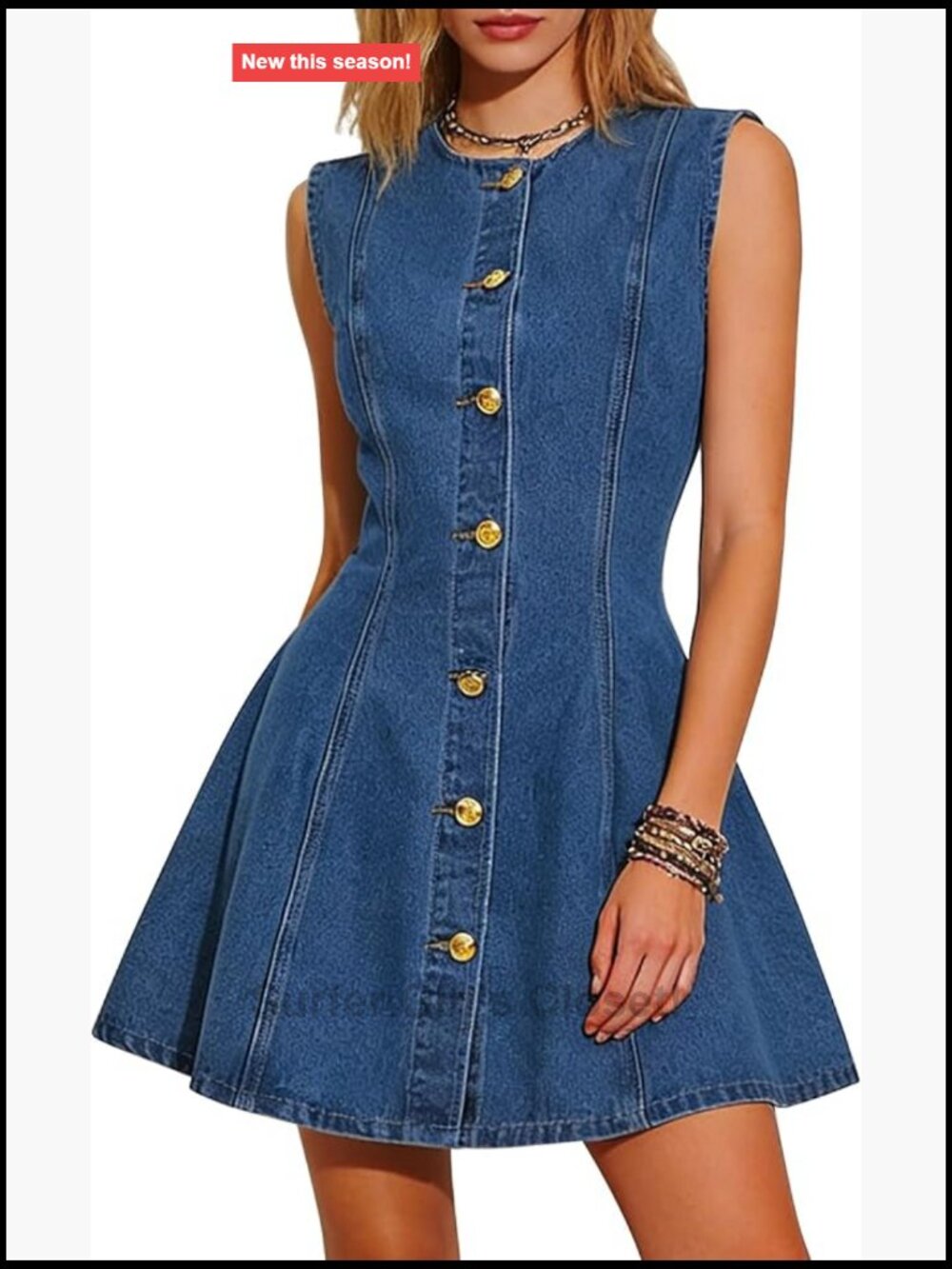Women's Sleeveless Denim Mini Dress A-Line Casual Summer Jean Dress with Pockets